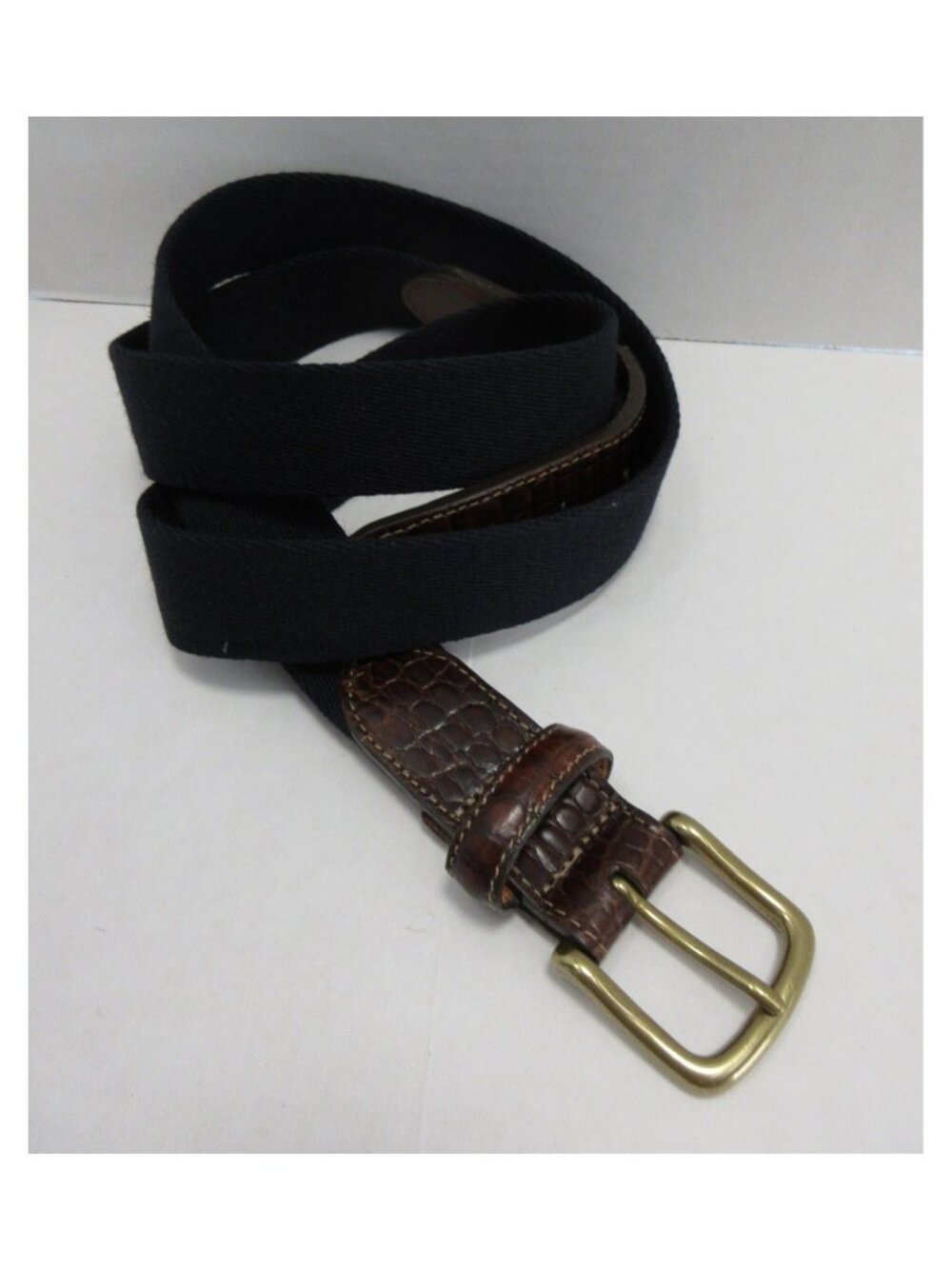 Orvis Belt 46 Brown Webbing Leather Croc Embossed Classic USA Made